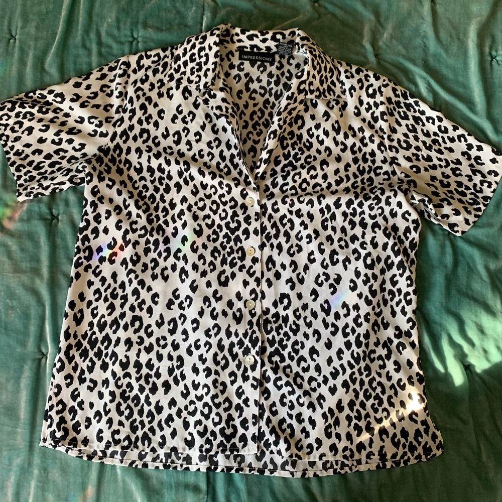 Black and White Leopard Print Button Down Shirt